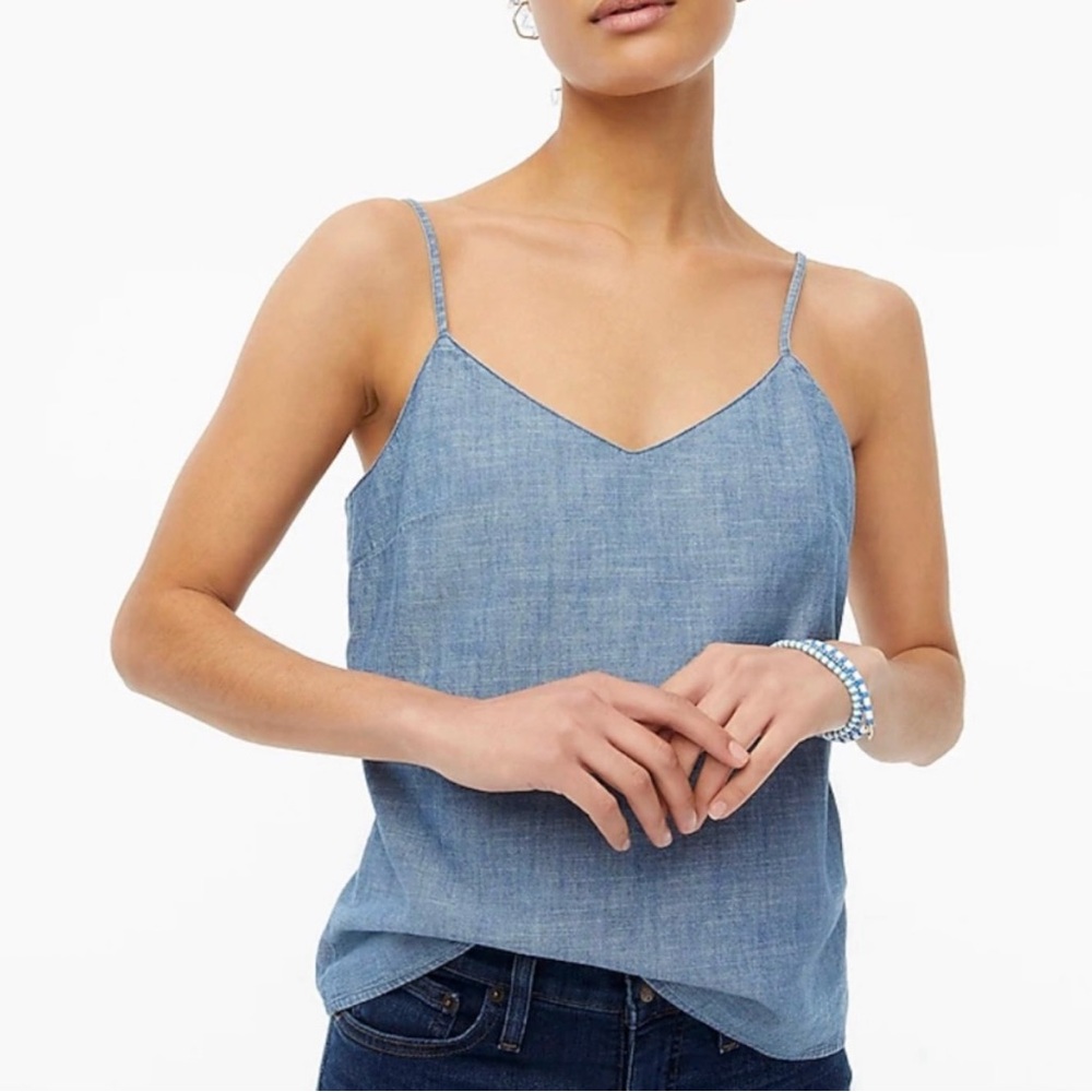 J. Crew Chambray V-Neck Cami in Light Blue